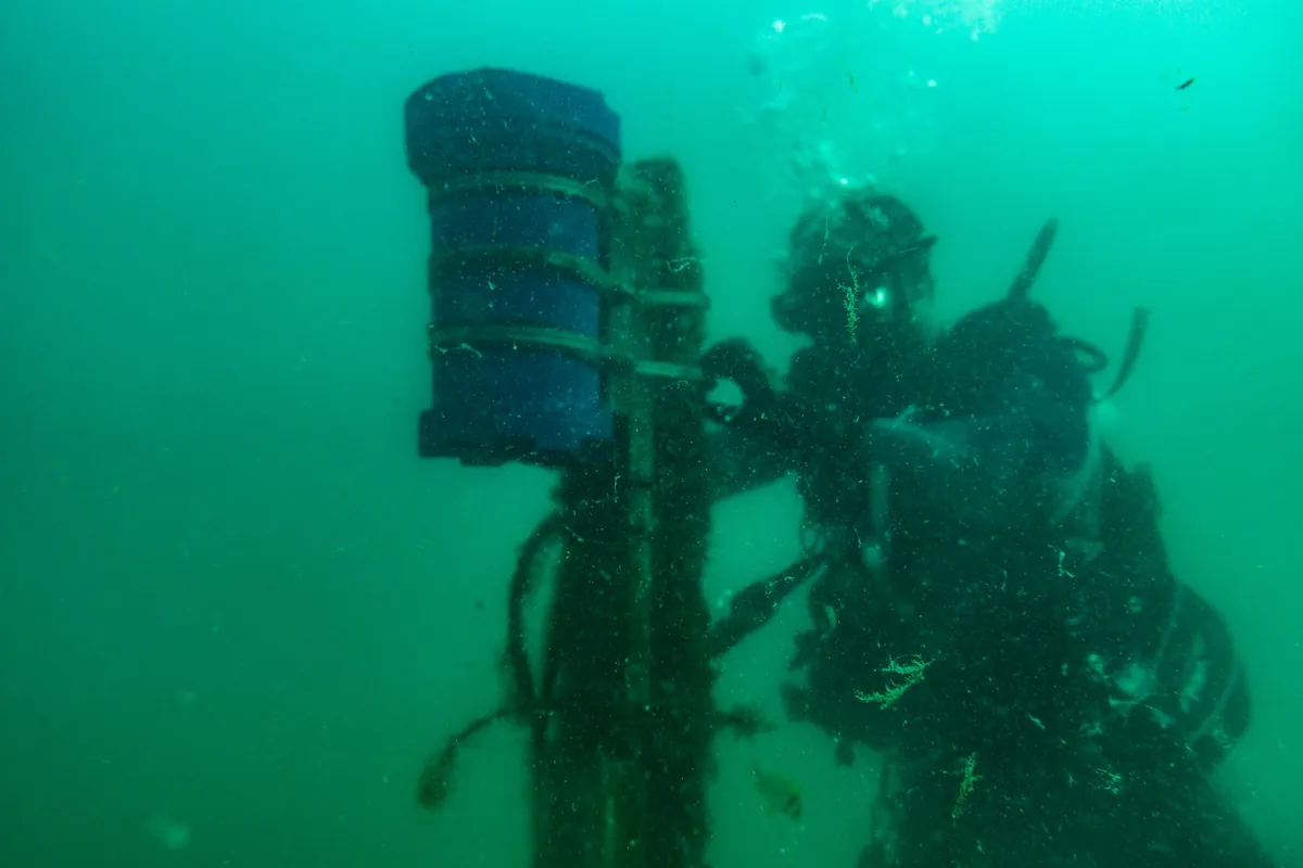 Diver servicing the ADCP mooring at Sebastian Inlet